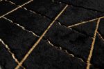 Luxury Machine Washable Black Geometric Abstract Gold-Gilded Chinchilla Faux Fur Area Rug