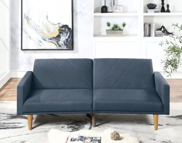 Modern Electric Look 1pc Convertible Sofa Couch Navy Color Linen Like Fabric Cushion Wooden Legs Living Room