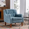 Blue Accent Chair, Living Room Chair, Footrest Chair Set with Vintage Brass Studs, Button Tufted Upholstered Armchair for Living Room, Comfy Reading C