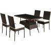 5 Pieces Rattan Dining Set with Glass Table and High Back Chairs