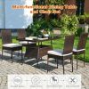 5 Pieces Rattan Dining Set with Glass Table and High Back Chairs