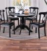 Classic Design Dining Room 5pc Set Round Table 4x side Chairs Cushion Fabric Upholstery Seat Rubberwood Black Color Furniture