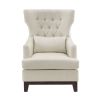 Button Tufted Wing-Back Accent Chair 1pc Beige Fabric Upholstered Pillow Solid Wood Traditional Living Room Furniture