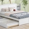 Queen Size Storage Platform Bed with Pull Out Shelves and Twin XL Size Trundle, White