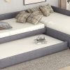 Upholstered Double Twin Size Daybed with Trundle and Drawer, Gray