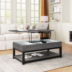 U-style Lift Top Coffee Table with Inner Storage Space and Shelf (As same As WF198291AAE)