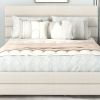 Queen Upholstered Platform Bed with Twin Size Trundle and Two Drawers, Beige