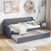 Twin Size Upholstery DayBed with Trundle and USB Charging Design,Trundle can be flat or erected,Gray