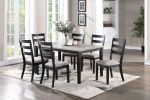 Rustic Charcoal Wooden Table 7pc Dining Set Dining Room Furniture Ladder back Side Chairs Cushion Seat light 2-Tone Sand Fabric.