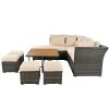 U_STYLE 10-Piece Outdoor Patio Furniture Set – Modern Conversation Set with Ottomans & Solid Wood Coffee Table