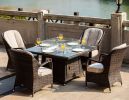 Direct Wicker Outdoor 4-Seat Rattan Square Gas Firepit Dining Set