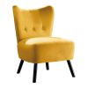 Unique Style Accent Chair Yellow Velvet Covering Button-Tufted Back Brown Finish Wood Legs Modern Home Furniture