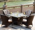 Direct Wicker Outdoor 4-Seat Rattan Square Gas Firepit Dining Set