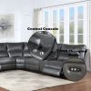 Saul Gray Leather Aire Power Motion Sectional Sofa w/ USB Port & Cupholder Console