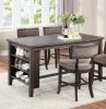 Dining Room Furniture Counter Height Dining Table w Side Shelves Rustic Espresso 5pc Dining Set Table and 4x High Chairs Unique Design Back