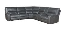 Saul Gray Leather Aire Power Motion Sectional Sofa w/ USB Port & Cupholder Console