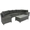 8-pieces Outdoor Wicker Round Sofa Set, Half-Moon Sectional