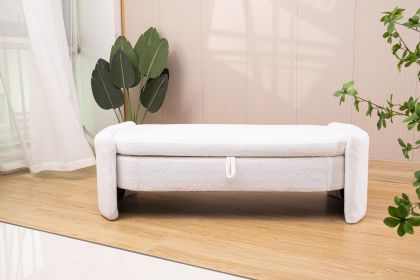 2152 Footstool with storage function beige teddy fabric suitable for hallway bedroom living room