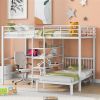 Full Over Twin Metal Bunk Bed with Built-in Desk, Shelves and Ladder, White