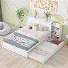 Queen Size Storage Platform Bed with Pull Out Shelves and Twin XL Size Trundle, White