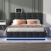 Tufted Upholstered Platform Bed with Hydraulic Storage System,Queen Size PU Storage Bed with LED Lights and USB charger, Black