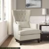 Button Tufted Wing-Back Accent Chair 1pc Beige Fabric Upholstered Pillow Solid Wood Traditional Living Room Furniture