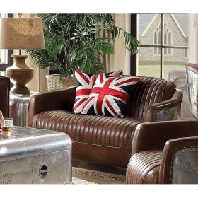 Brancaster Loveseat in Retro Brown Top Grain Leather & Aluminum