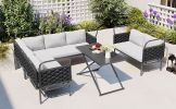 5-Piece Modern Patio Sectional Sofa Set Outdoor Woven Rope Furniture