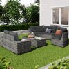 8-pieces Outdoor Wicker Round Sofa Set, Half-Moon Sectional