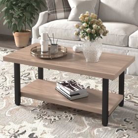 42.13 "double-deck coffee table, particleboard table top+metal table leg material coffee table, can hold items, weighing 200 pounds, brown.