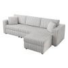 106.3" Soft Rabbit Plush 3-Person Sofa. Matches 30.7" Ottoman with Hydraulic Lift. Comfortable & Stylish. For Bedroom & Living Room. Light Gray. Moder