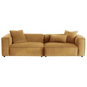 Kalen Mid-Century Modern 110" 4-Seater Cognac Corduroy Sofa