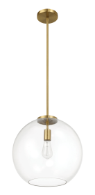 Gleam Single Light Pendant Lamp With Clear Globe Glass - Satin Brass