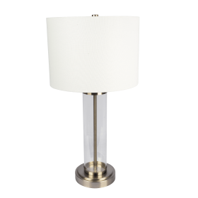 Luna Brushed Nickel Table Lamp with On/Off Switch Clear Glass Body  Metal Base