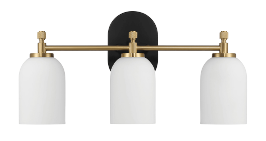 Meadows Three Lights Vanity Brushed Gold Bathroom Wall Light for Bathroom Over Mirror 20.5"W × 10.125"H × 5.5"E with White Frosted Glass