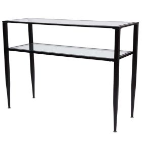 Modern Black Metal Console Table with Tempered Glass Top and Bottom Shelf