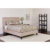 Queen Beige Upholstered Platform Bed Frame with Button Tufted Headboard