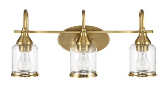 Twilight Three Lights Brushed Gold Contemporary Vanity Light 22"W × 10"H × 7.48"E with Clear Glass