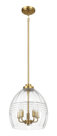 Zen Five Pendant Chain Hanging Light with Clear Glass - Satin Brass