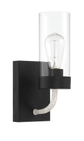 Zephyr Single Light Sconce With Clear Glass Metal Black Finish