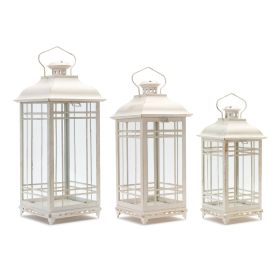 Lantern (Set of 3) 14"H, 17"H, 20"H Metal/Glass (Option: Metal, GlassWhite)