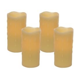 LED Wax Dripping Pillar Candle (Set of 4) 3"Dx6"H Wax/Plastic - 2 C Batteries Not Incld. (Option: Wax, PlasticYellow)