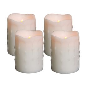 LED Wax Dripping Pillar Candle (Set of 4) 3"Dx4"H Wax/Plastic - 2 C Batteries Not Incld. (Option: Wax, PlasticWhite)