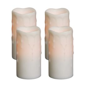 LED Wax Dripping Pillar Candle (Set of 4) 3"Dx6"H Wax/Plastic - 2 C Batteries Not Incld. (Option: Wax, PlasticWhite)