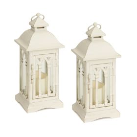 Lantern w/3"x3" LED Candle (Set of 2) 12.25"H Iron/Glass/Plastic - 2 AA Batteries Not Incld. (Option: Iron Metal, Glass, PlasticBeige)