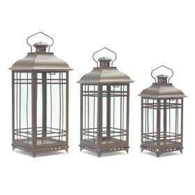 Lantern (Set of 3) 14"H, 17"H, 20"H Metal/Glass (Option: Metal, GlassBrown)