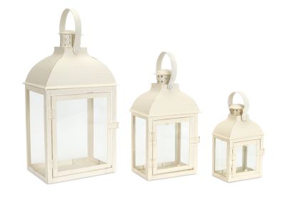 Lantern (Set of 3) 7.5"-14"H Iron/Glass (Option: Iron Metal, GlassWhite)