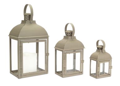 Lantern (Set of 3) 7.5"-14"H Iron/Glass (Option: Iron Metal, GlassBrown)