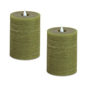 Simplux LED Designer Candle (Set of 2) w/Remote 3.5"x5"H Wax/Plastic (Option: Wax, PlasticGreen)