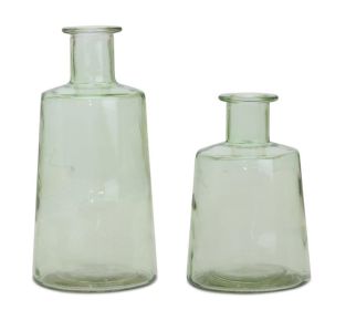 Bottle (Set of 2) 7"H, 9.5"H Glass (Option: GlassGreen)